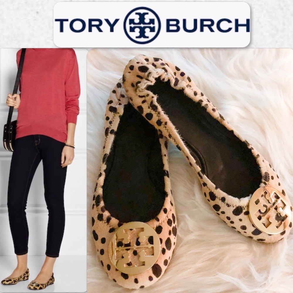Tory Burch Reva Leopard Print Calf Hair Flat